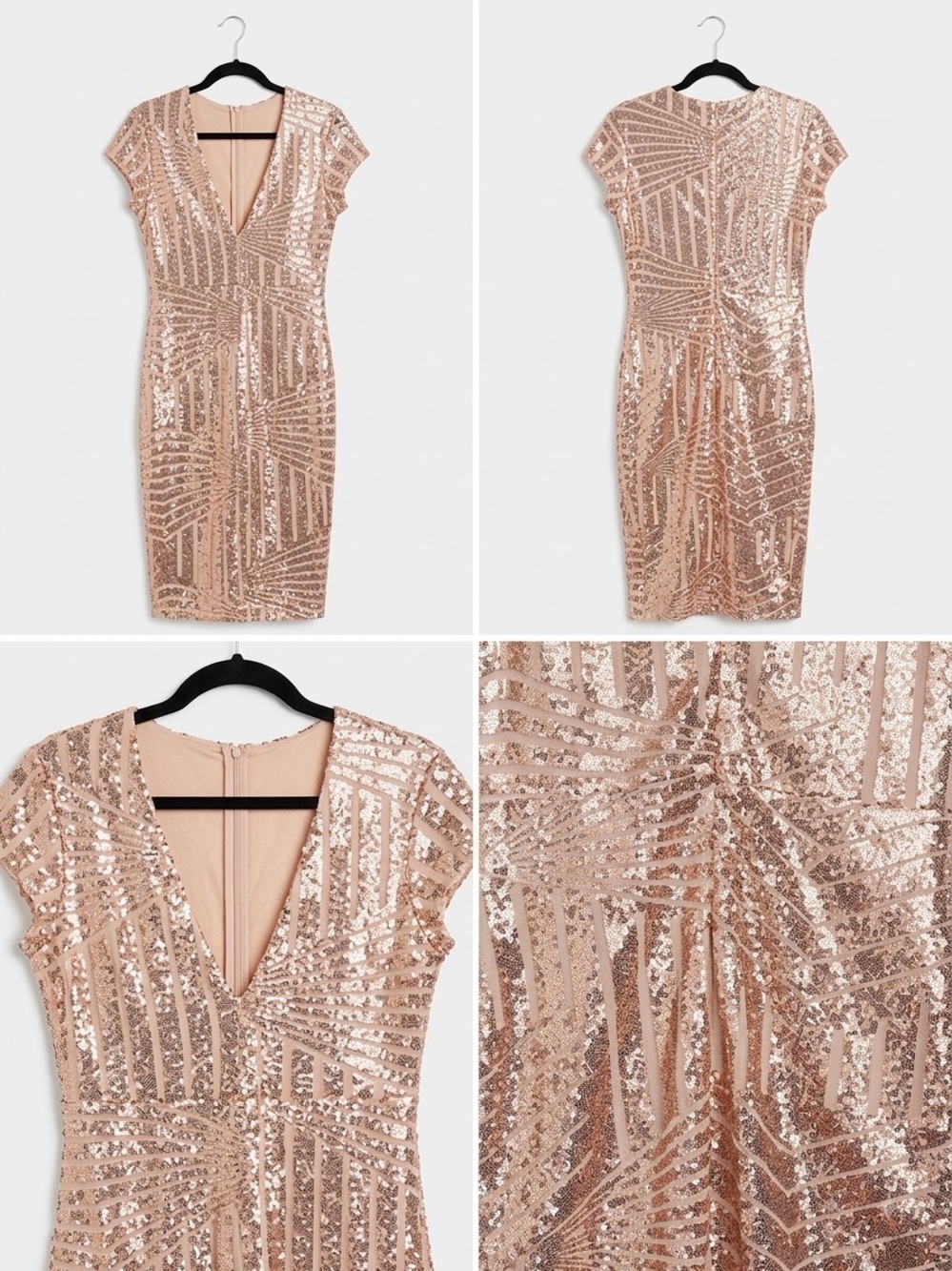 Sequin V-Neck Sheath Dress in Rose Gold